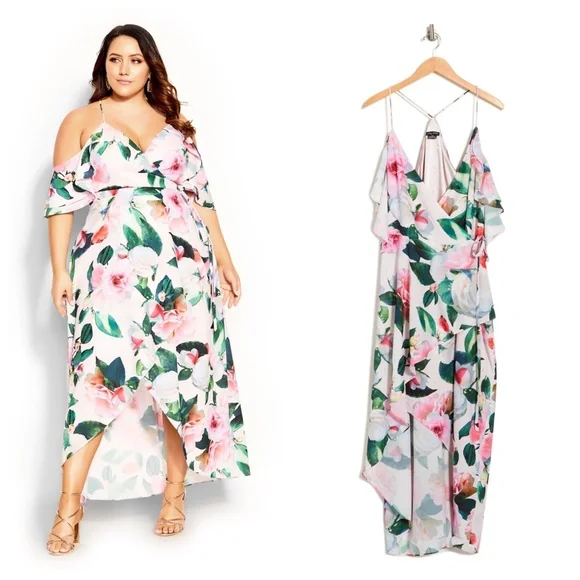 NWT CITY CHIC Garden Maxi Dress Pink Size 18 - Picture 2 of 16